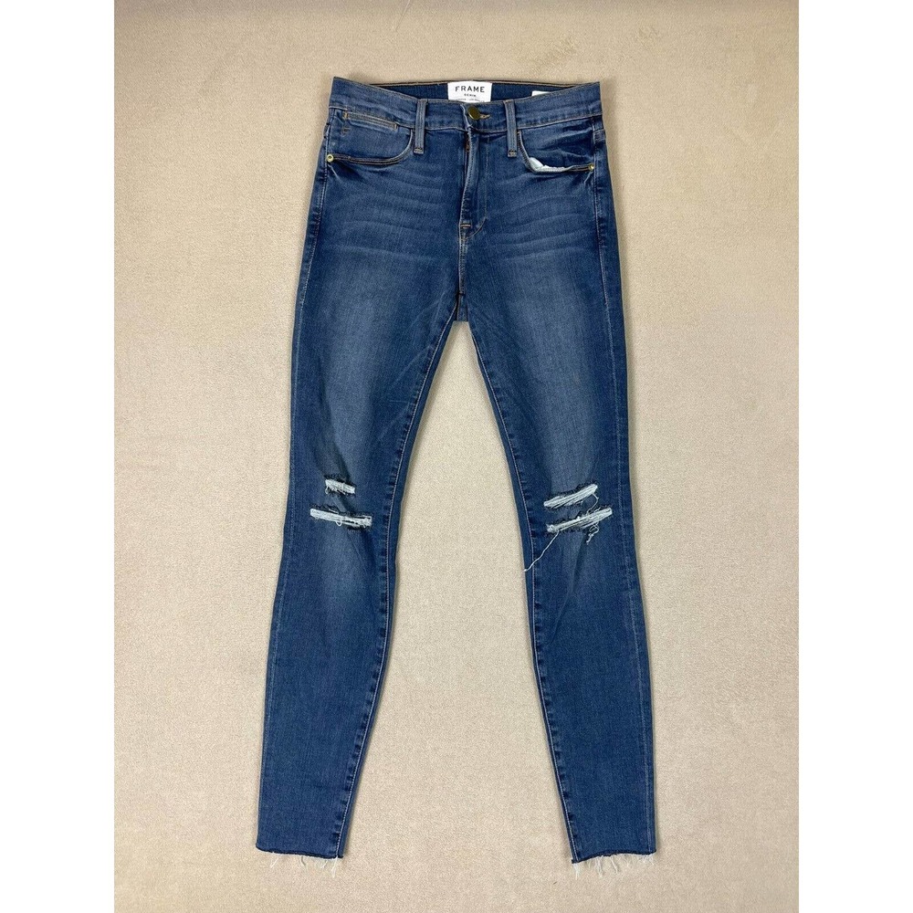 Frame Denim Adult 24 Blue Le High Skinny Jeans Raw Hem Mid Rise Womens